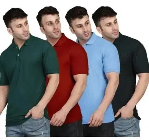 Polo Neck T-Shirt (Multicolor, XL) (Pack of 4)
