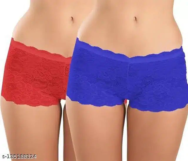Net Briefs for Women (Red & Blue, Free Size) (Set of 2)