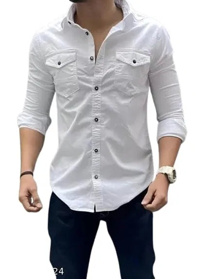 Men Cotton Blend Double Pocket Full Sleeves Shirt Pack of 2
